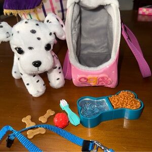 Our Generation.Plush Dalmatian Dog Toy with Pink Carrier and Pet Accessories